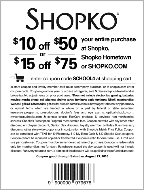 Shopko Coupon March 2024 $10 off $50 & more at Shopko, or online via promo code SCHOOL4
