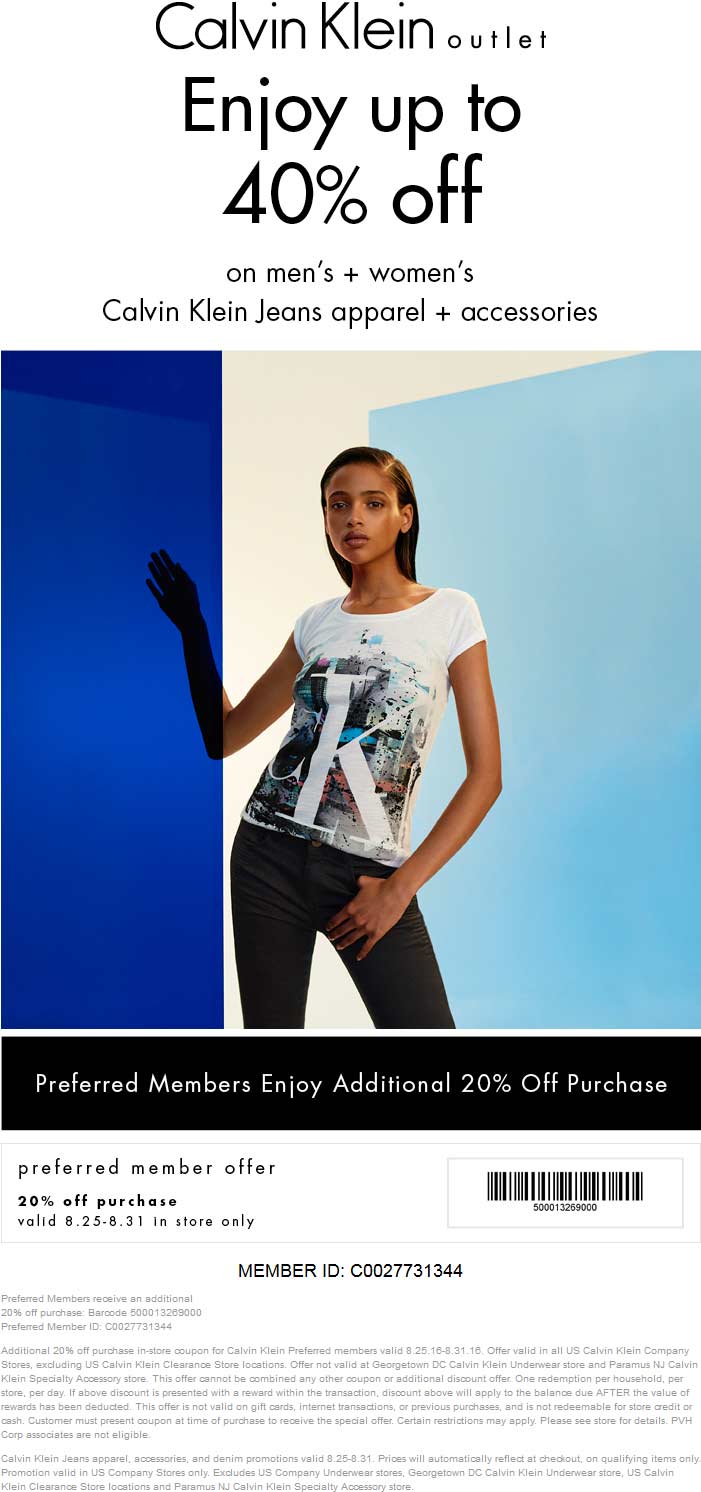 Calvin Klein Outlet Coupon April 2024 Extra 20% off at Calvin Klein Outlet locations