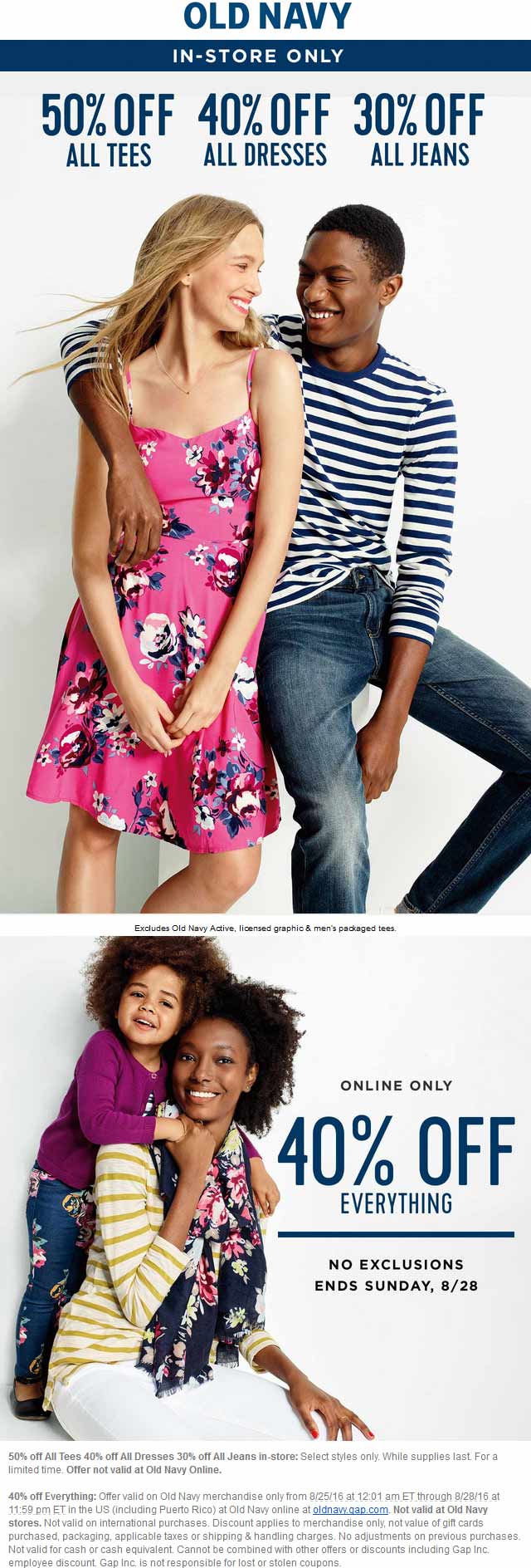 Old Navy Coupon April 2024 30-50% off at Old Navy, or 40% online