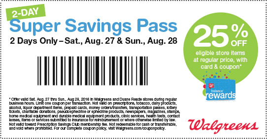 Walgreens Coupon April 2024 25% off store items this weekend at Walgreens & Duane Reade