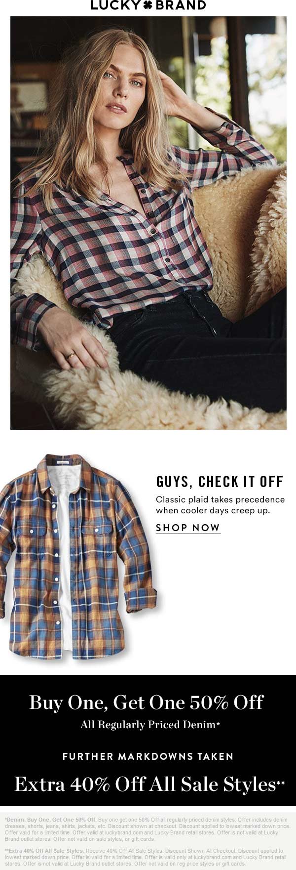 Lucky Brand Coupon March 2024 Extra 40% off sale styles & more at Lucky Brand, ditto online