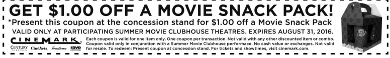 Cinemark Coupon April 2024 Shave a buck off a snack pack at Cinemark movie theaters