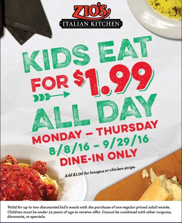 Zios Italian Kitchen coupons & promo code for [May 2024]