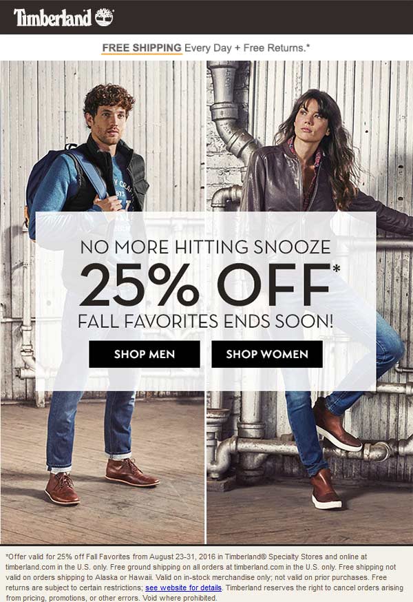 Timberland Coupon April 2024 25% off Fall faves at Timberland, ditto online