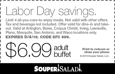 Souper Salad Coupon March 2024 $7 bottomless buffet at Souper Salad