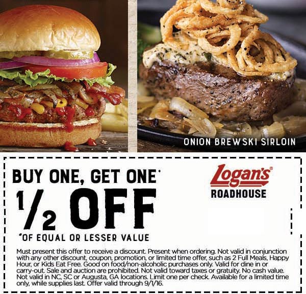 Logans Roadhouse Coupon April 2024 Second entree 50% off at Logans Roadhouse