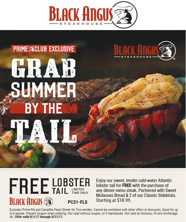 Black Angus Coupon April 2024 Free lobster with your steak at Black Angus steakhouse
