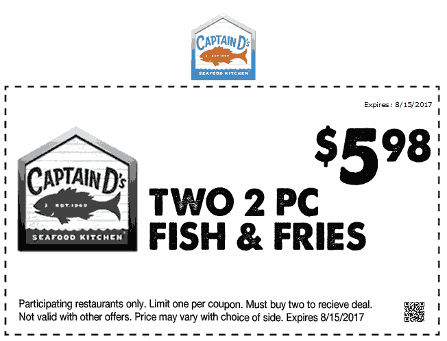 Captain Ds Coupon April 2024 Two 2piece fish+ fries = $6 at Captain Ds seafood restaurants