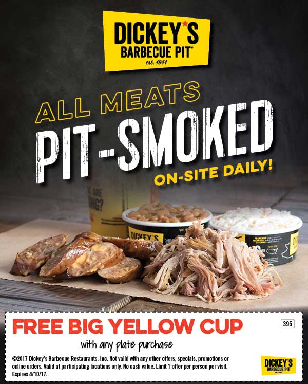 Dickeys Barbecue Pit Coupon April 2024 Free drink with your plate at Dickeys Barbecue Pit