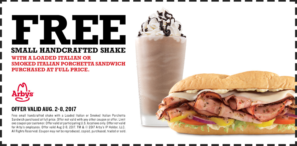 Arbys Coupon May 2024 Free shake today with your Italian sandwich at Arbys