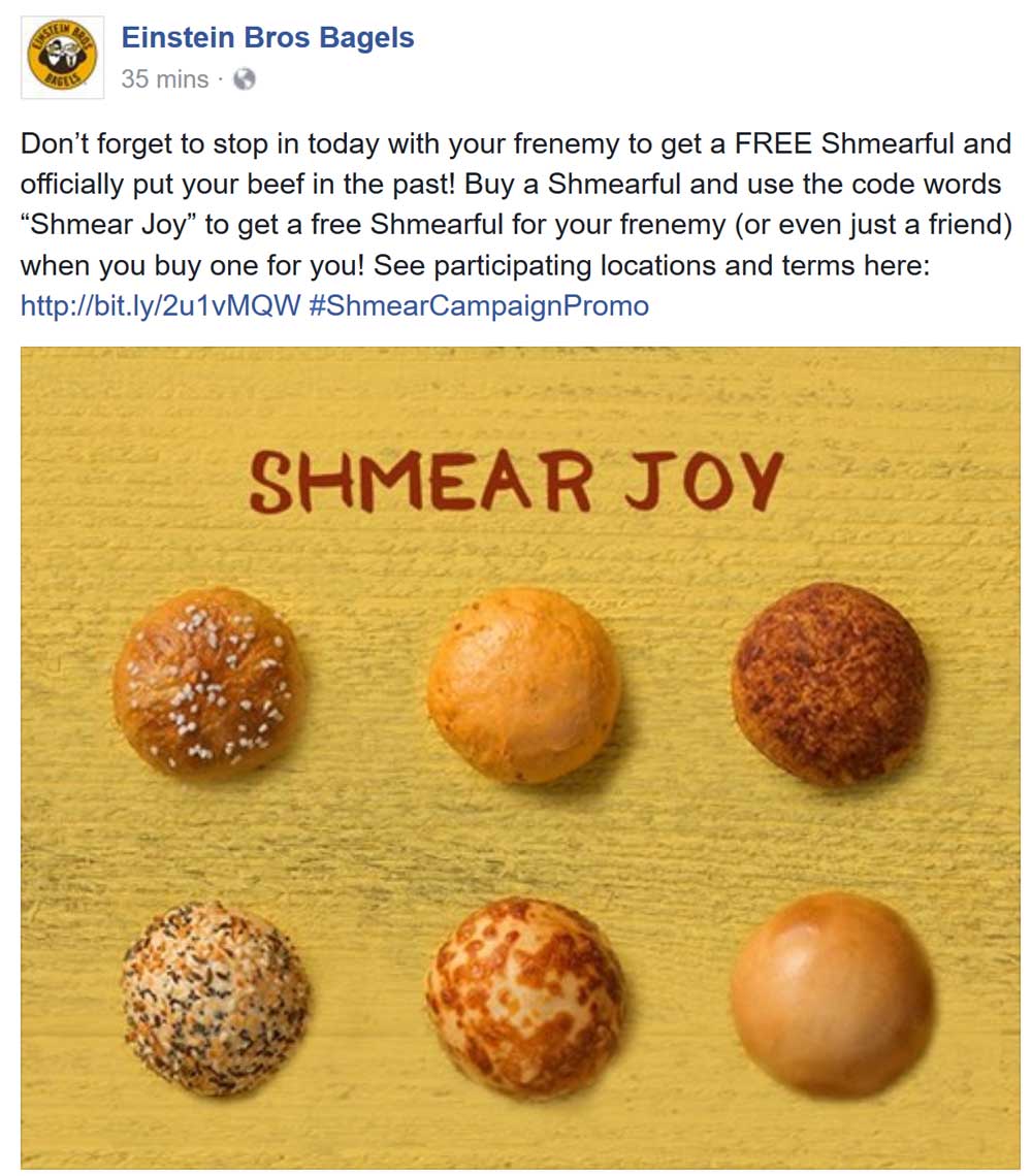 Einstein Bros Bagels Coupon April 2024 Second Shmearful free today at Einstein Bros Bagels
