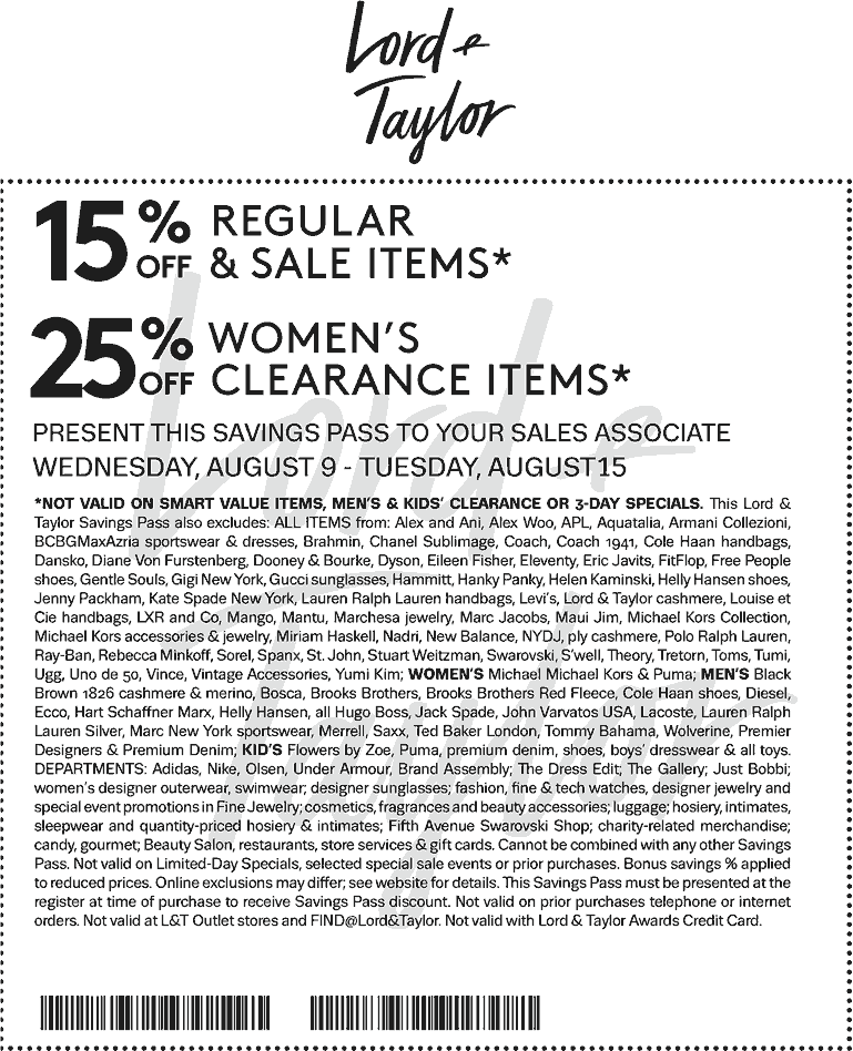 Lord & Taylor Coupon April 2024 Extra 15% off & more at Lord & Taylor, or online via promo code VIP