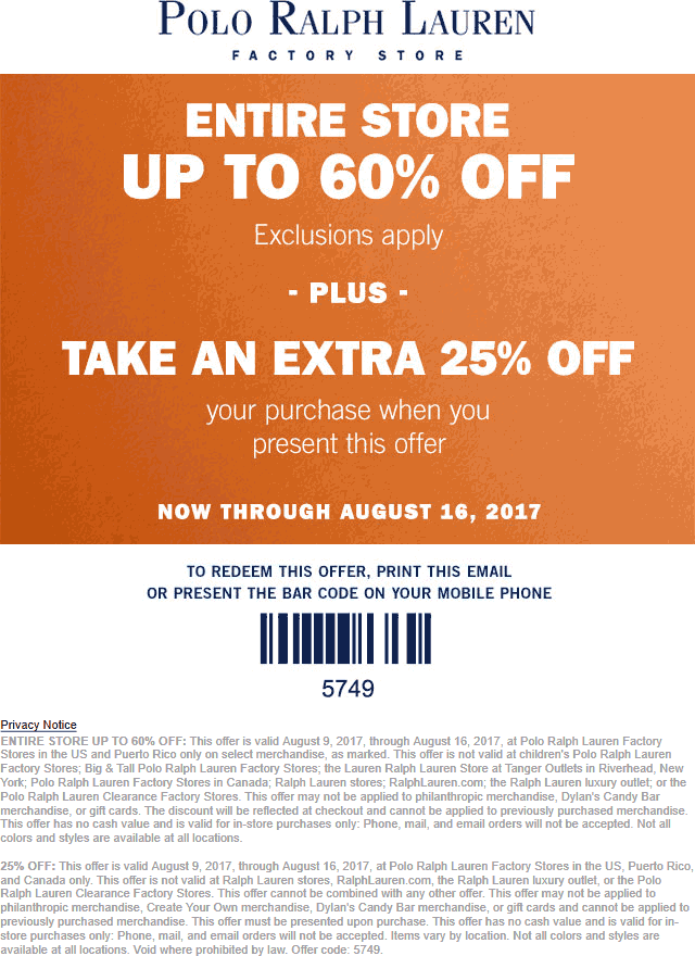 ralph lauren factory store coupon 2019