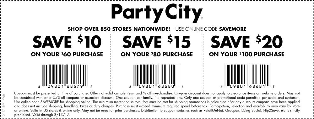 Party City Coupon April 2024 $10 off $60 & more at Party City, or online via promo code SAVEMORE