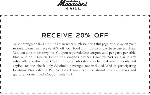 Macaroni Grill Coupon April 2024 20% off today at Macaroni Grill restaurants