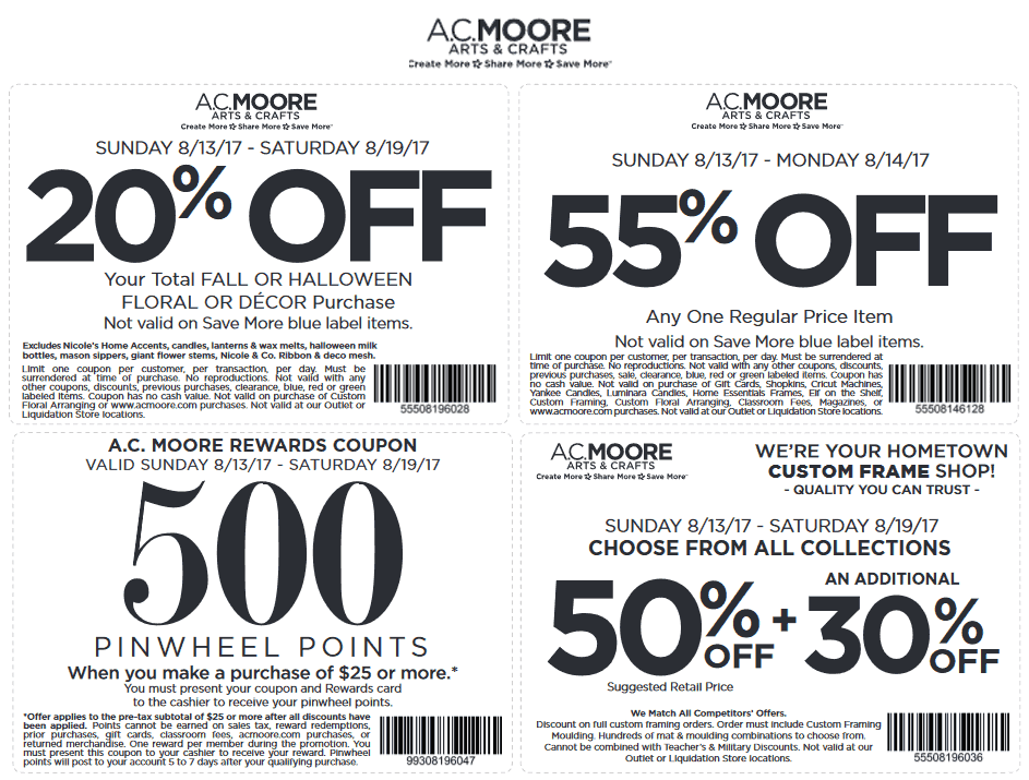 A.C. Moore Coupon April 2024 55% off a single item & more today at A.C. Moore