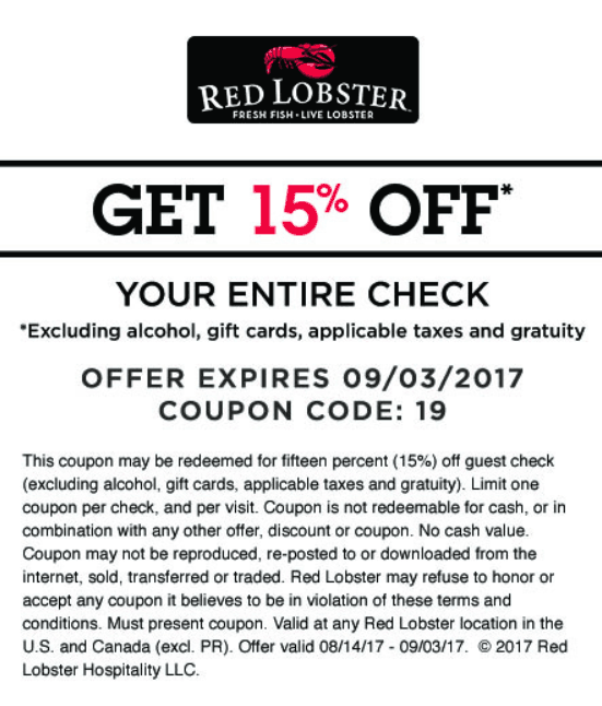 Red Lobster Coupon April 2024 15% off at Red Lobster restaurants