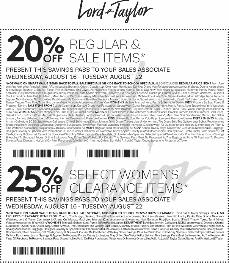 Lord & Taylor Coupon April 2024 Extra 20% off at Lord & Taylor, or online via promo code AUGUST