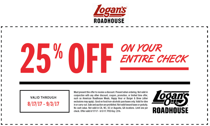Logans Roadhouse Coupon April 2024 25% off at Logans Roadhouse restaurants