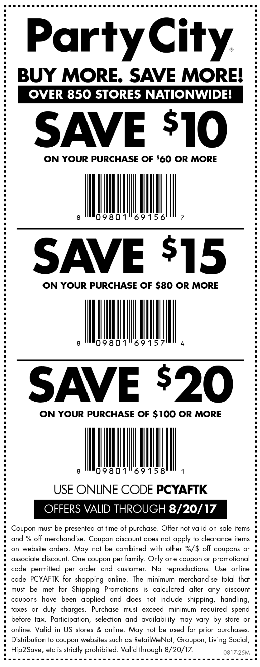 Party City Coupon April 2024 $10 off $60 & more at Party City, or online via promo code PCYAFTK