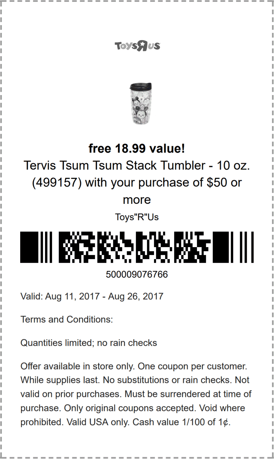Toys R Us Coupon April 2024 $19 Tervis tumbler free with $50 spent at Toys R Us