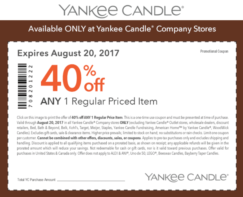 Yankee Candle Coupon April 2024 40% off a single item at Yankee Candle