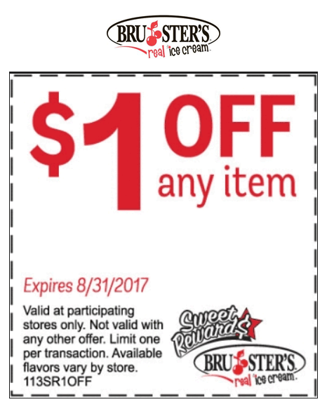 Brusters Coupon April 2024 Shave a buck off any item at Brusters ice cream
