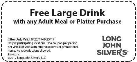 Long John Silvers Coupon May 2024 Free drink with your meal at Long John Silvers