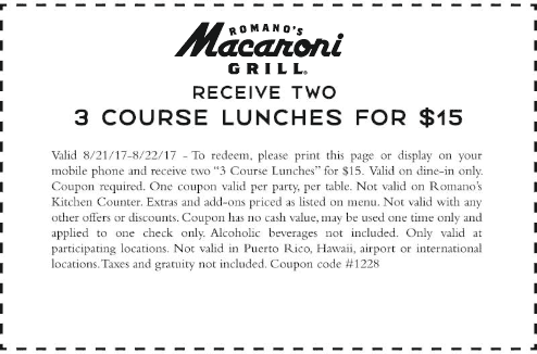 Macaroni Grill Coupon March 2024 2 lunches = $15 today at Macaroni Grill
