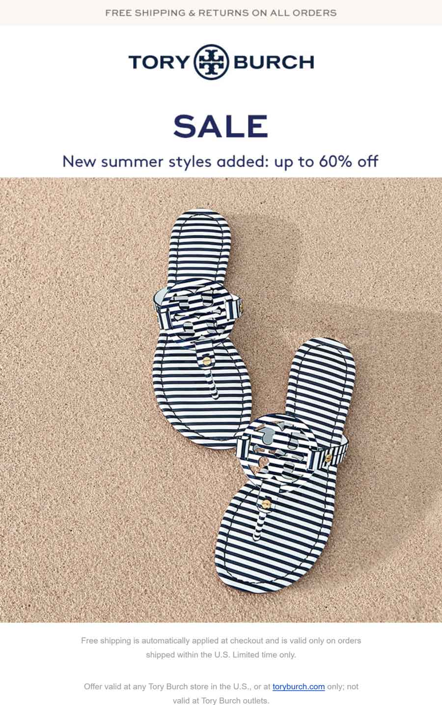 Tory Burch Coupon April 2024 60% off summer styles going on at Tory Burch, ditto online