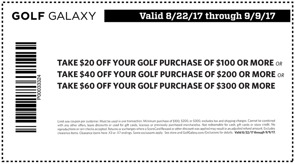 Golf Galaxy Coupon April 2024 $20 off $100 & more at Golf Galaxy, or online via promo code AUG2017