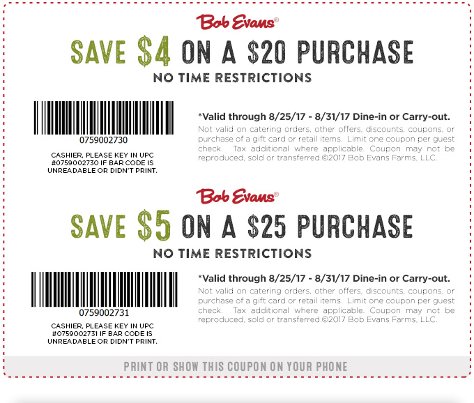 Bob Evans August 2020 Coupons and Promo Codes ðŸ›’