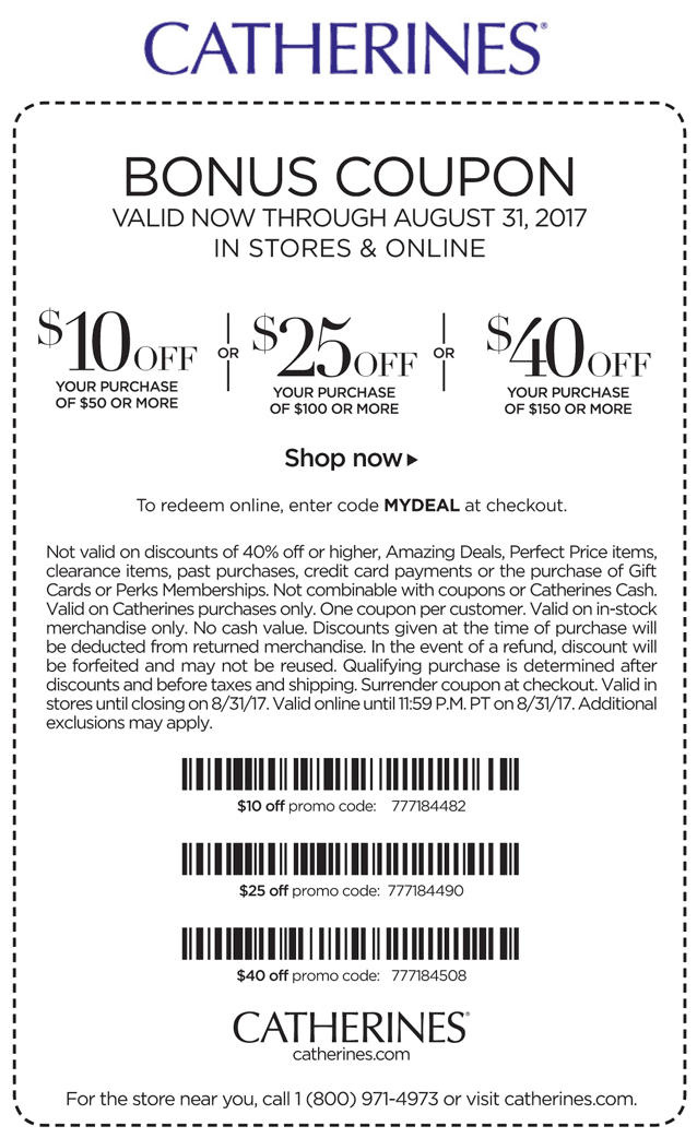 Catherines Coupon April 2024 $10 off $50 & more today at Catherines, or online via promo code MYDEAL