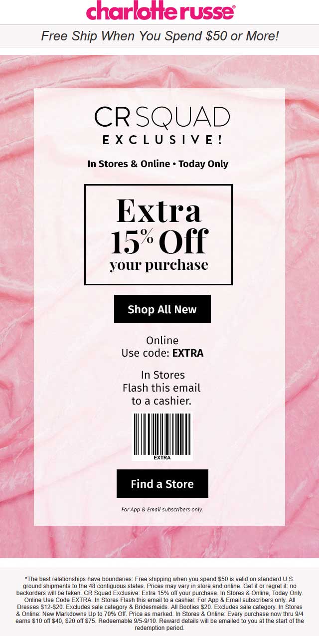 Charlotte Russe coupons & promo code for [May 2024]