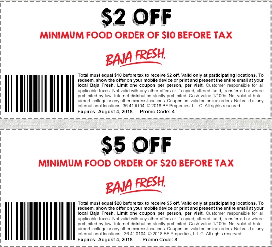 Baja Fresh Coupon April 2024 $2 off $10 & more at Baja Fresh restaurants