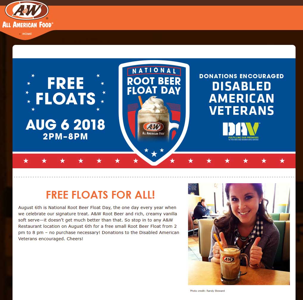 A&W Coupon April 2024 Free root beer float today at A&W restaurants