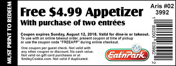 Eat N Park Coupon April 2024 Free appetizer with your entrees at Eat N Park
