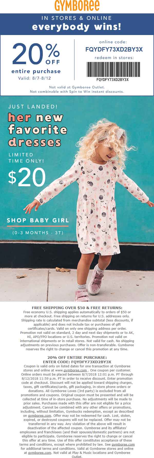 Gymboree Coupon April 2024 20% off at Gymboree, or online via promo code FQYDFY73XD2BY3X