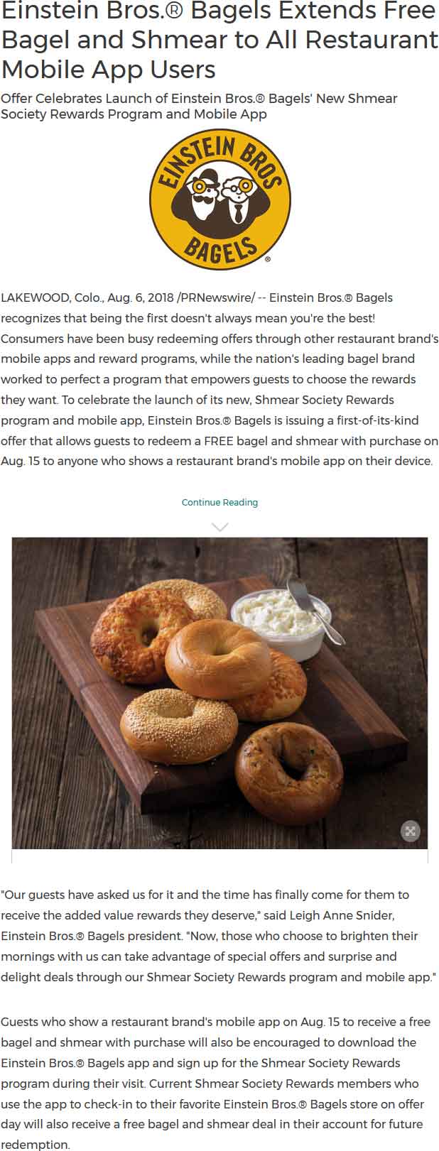 Einstein Bros Bagels coupons & promo code for [May 2024]