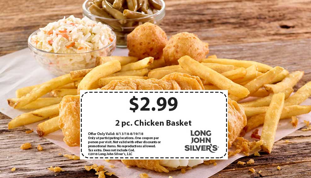Long John Silvers Coupon March 2024 2pc chicken = $3 at Long John Silvers restaurants