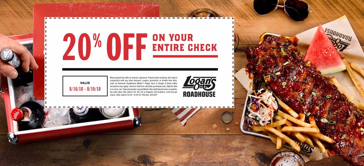 Logans Roadhouse Coupon March 2024 20% off at Logans Roadhouse restaurants