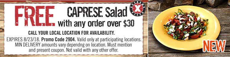 Extreme Pizza Coupon April 2024 Free caprese salad with $30 spent at Extreme Pizza