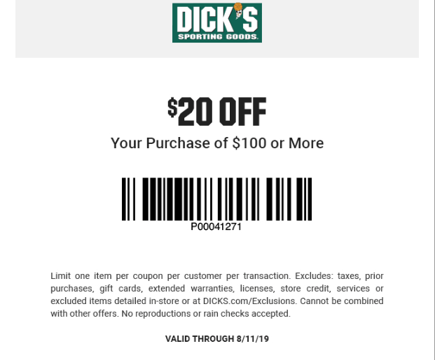 Dicks Coupon April 2024 $20 off $100 at Dicks sporting goods, ditto online