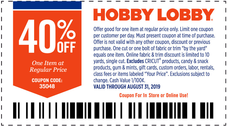 Hobby Lobby Coupons 40 Off A Single Item At Hobby Lobby Or Online Via Promo Code 5144