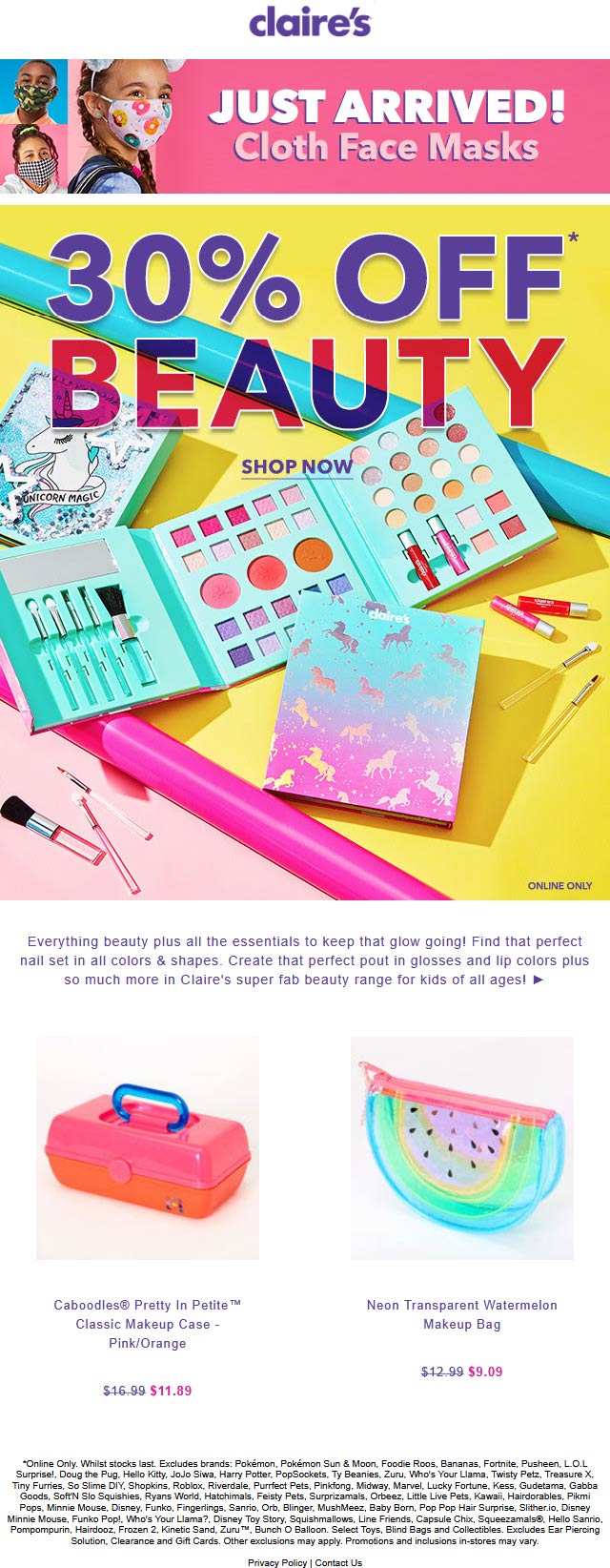 Claires stores Coupon  30% off everything beauty online at Claires #claires 