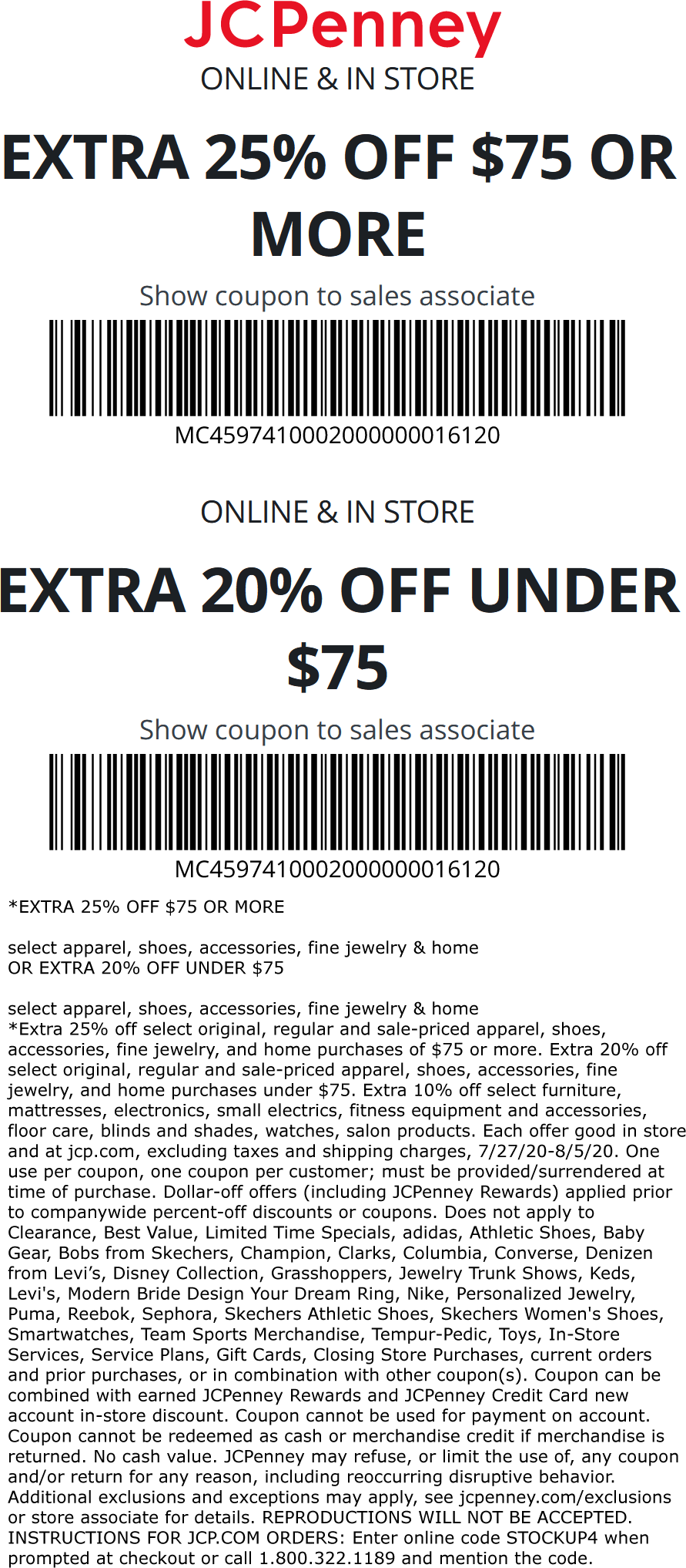 JCPenney stores Coupon  20-25% off at JCPenney, or online via promo code STOCKUP4 #jcpenney 
