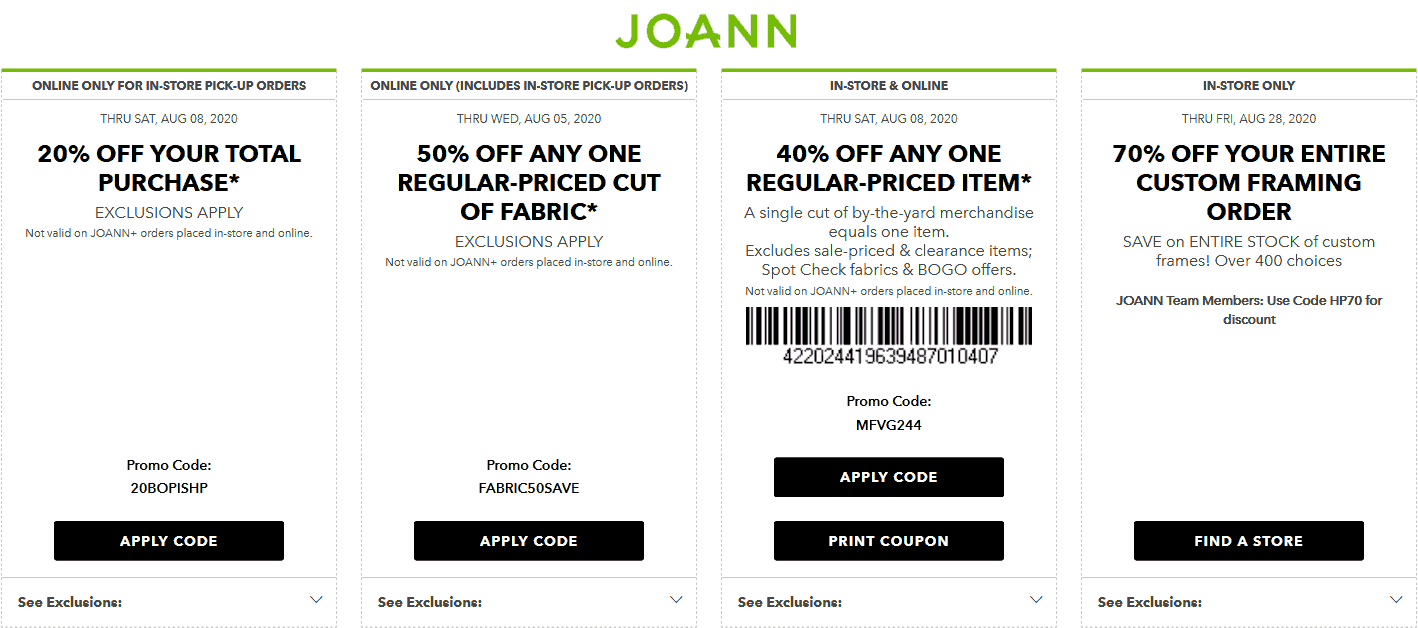 Joann stores Coupon  40% off a single item at Joann, or online via promo code MFVG244 #joann 
