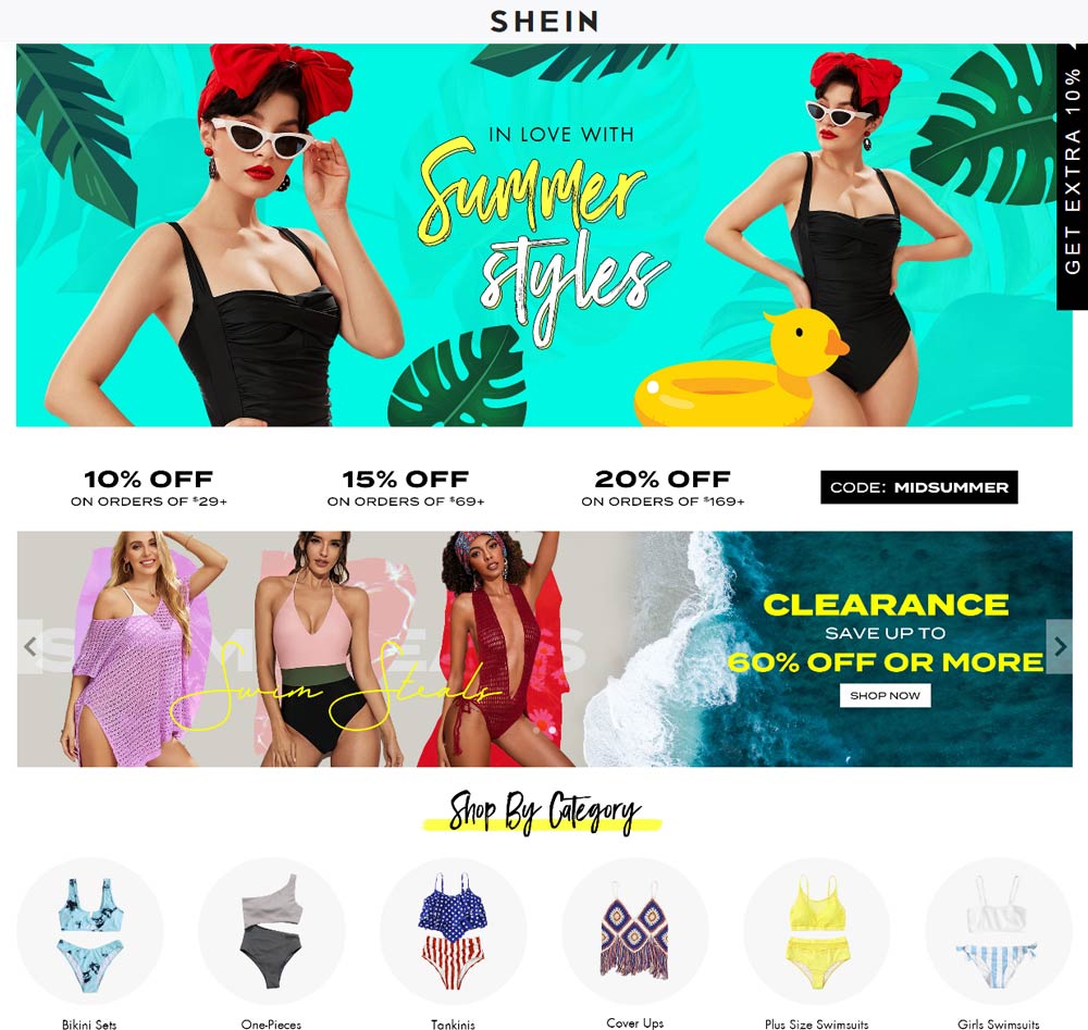 Shein stores Coupon  10-20% off $29+ at Shein via promo code MIDSUMMER #shein 