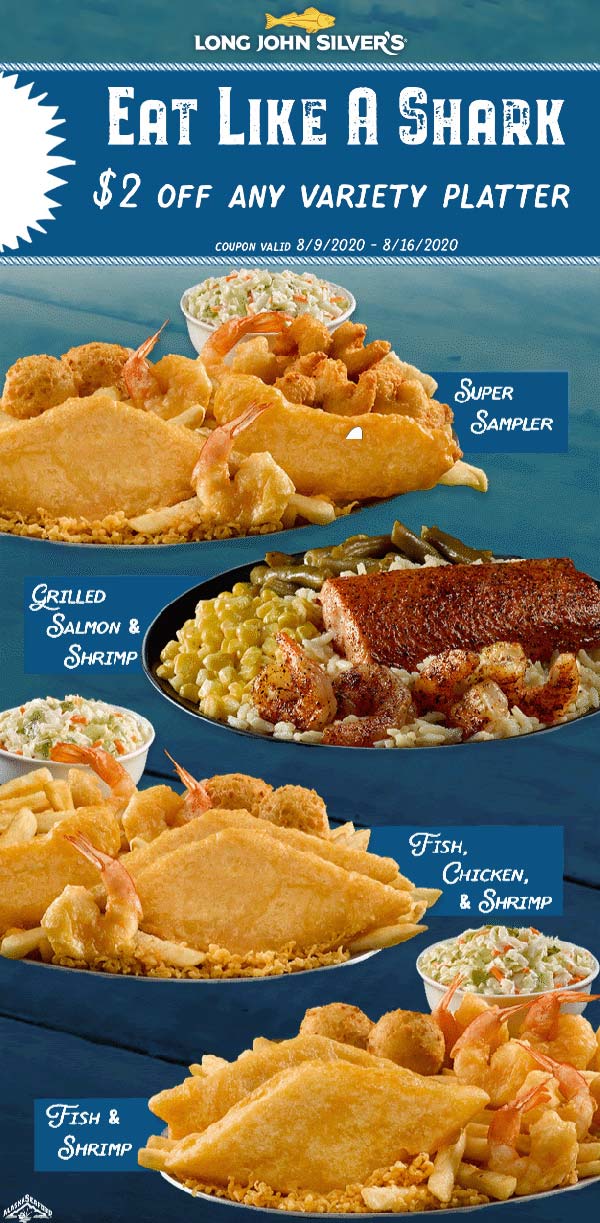 $2 off any variety platter at Long John Silvers seafood restaurants # ...