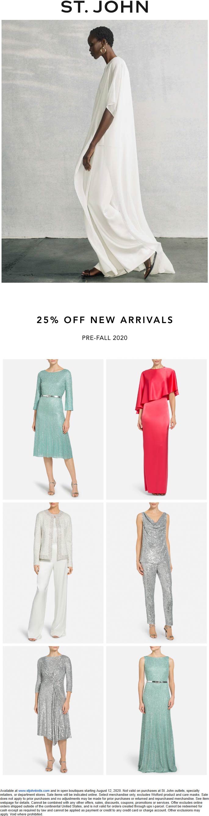 St. John stores Coupon  25% off new arrivals at St. John Knits, ditto online #stjohn 